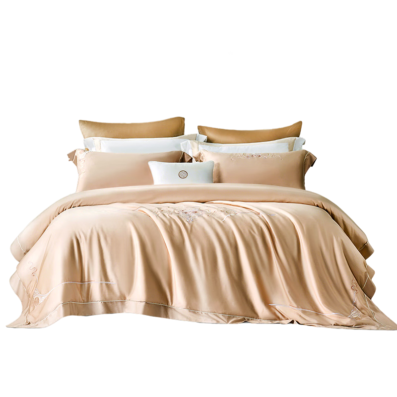 Fuanna Home Textiles 60-Count Long-Staple Cotton Bedding Set with Ginkgo Embroidery, Premium Light Luxury Bed Sheet and Duvet Cover for 1.8m Bed