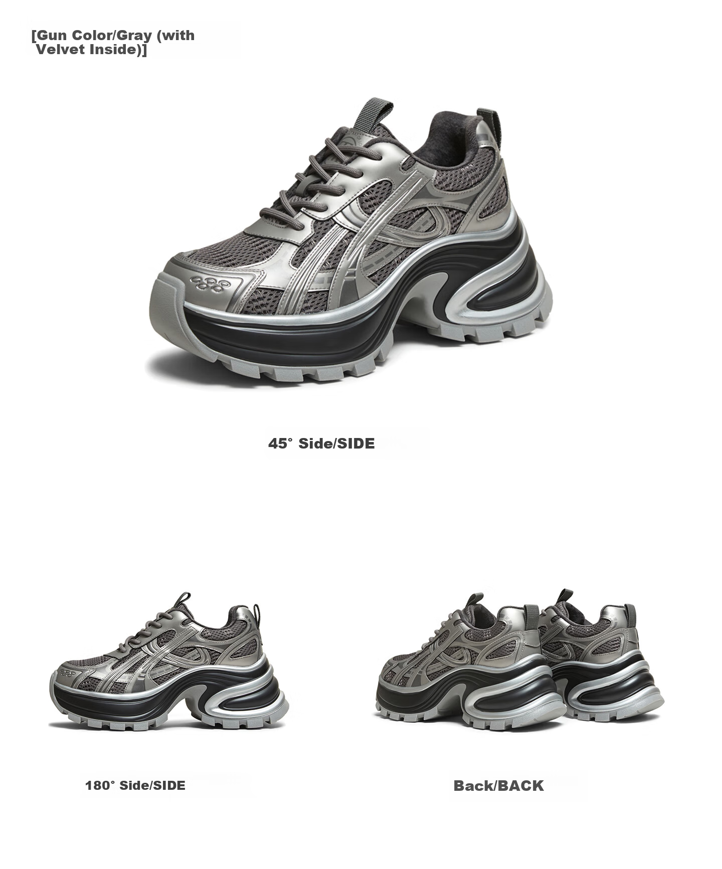 TATA Women's Thick Sole Fashion Casual Platform Dad Sneakers Gray/Silver - Single AM6 38 15
