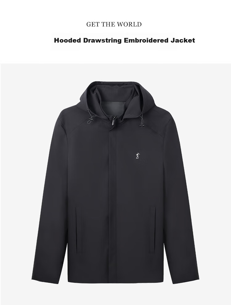 TRIES Men's Jacket, Spring 2025 New Outdoor Hooded Drawstring Embroidered Top, Casual Versatile Cardiga 1