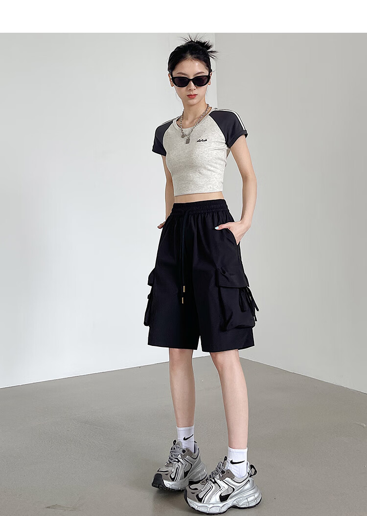 Ziyouxi Wide-Leg Cargo Shorts for Women, Summer 2026 New Style, High-Waist Quick-Dry, Petite Wide-Leg, Outdoor Sports Knee-Length Shorts 15