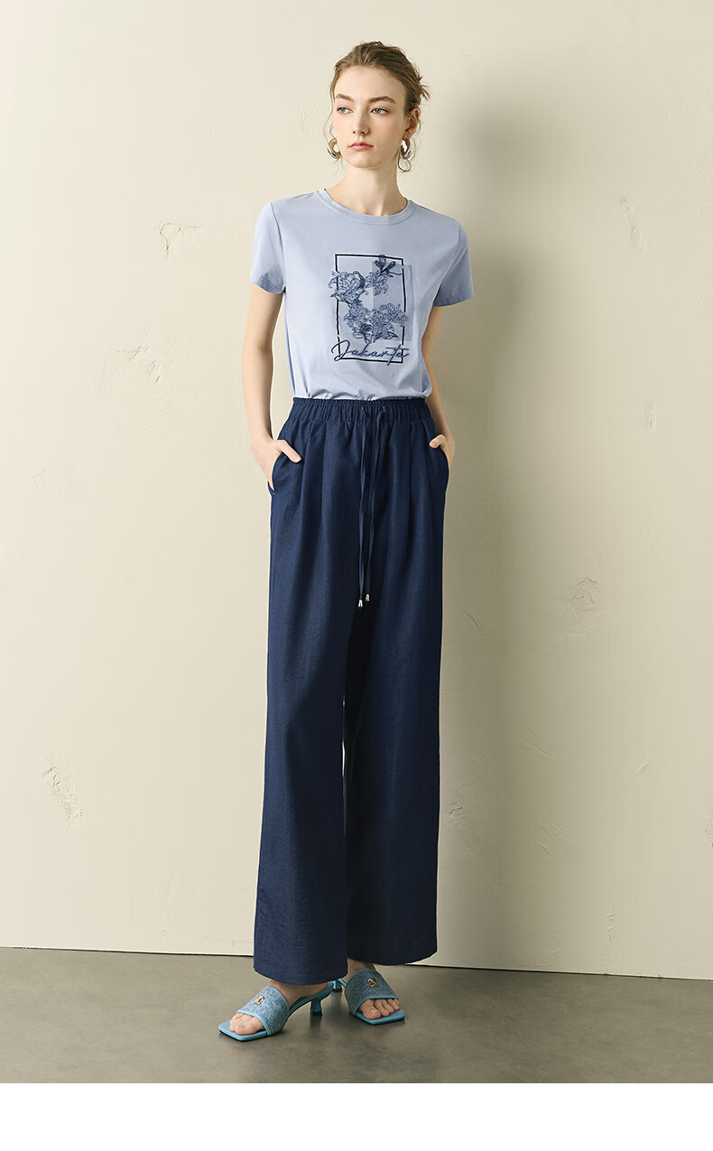 Yanyu Embroidered Short Sleeve T-Shirt Women 2026 Summer Fashion Simple Round Neck Loose Fit Top White L 14