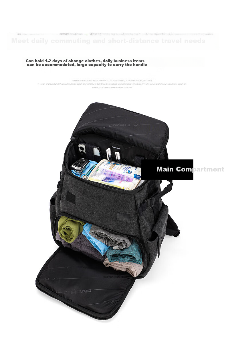 HEAD Backpack for Men And Women, 15.6-Inch Laptop Bag, Cool And Stylish Schoolbag with Large Capacity, Water-Resistant Cycling Backpack 12