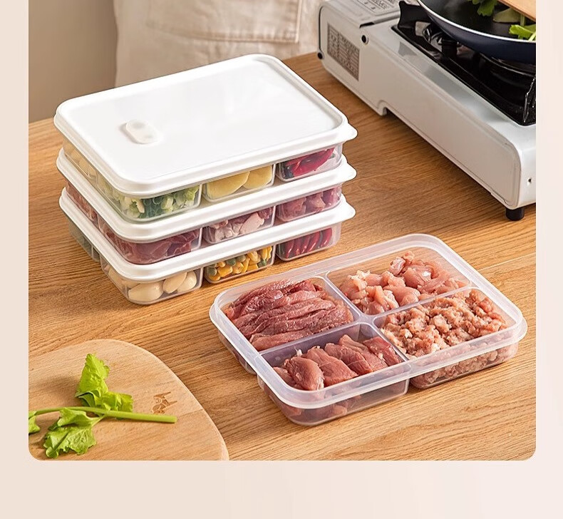 Jialifang Refrigerator Six-Compartment Storage Box Frozen Meat Container Freezer Fresh-Keeping Food Divider Organizer Food Grade 24