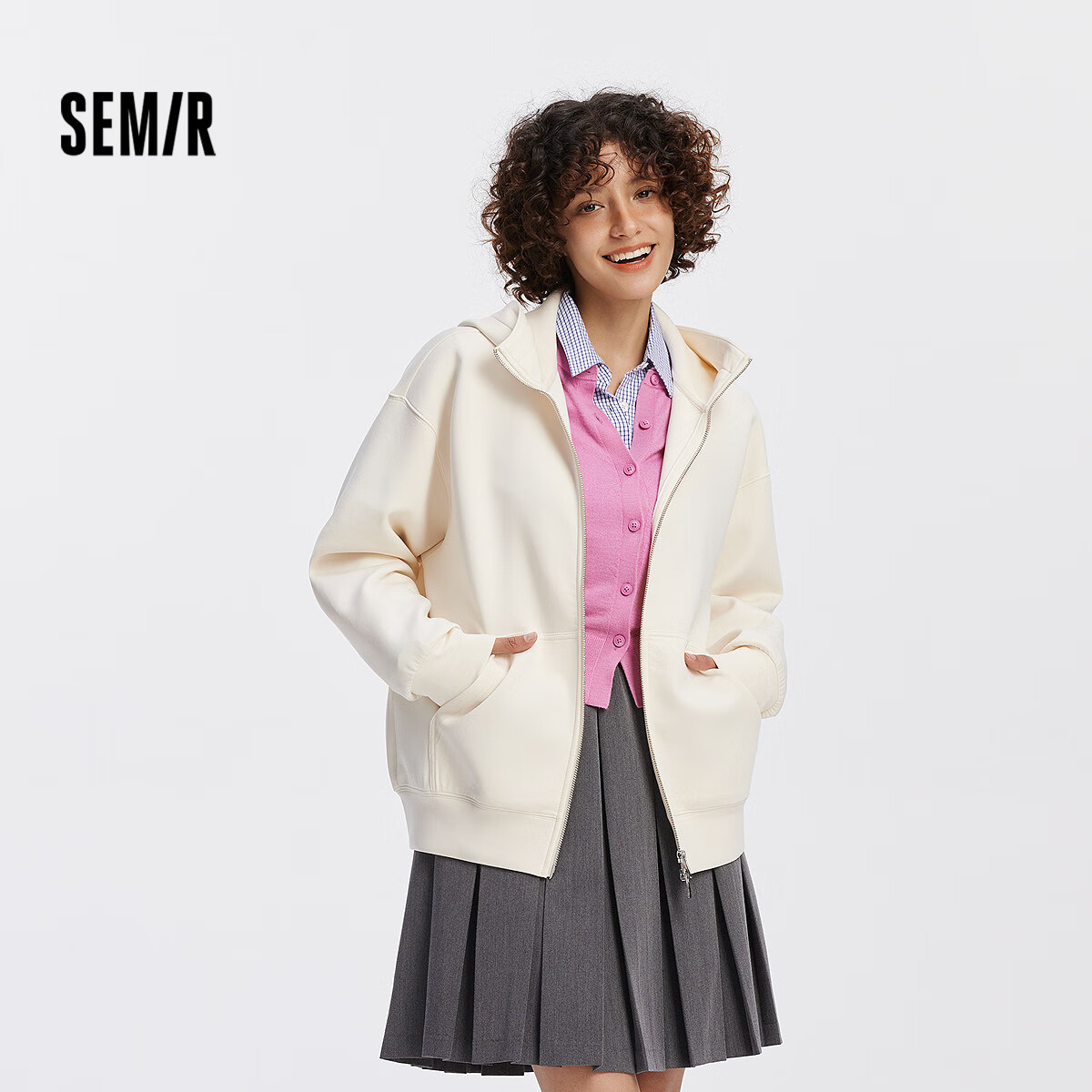 Semir Forest Soft Cotton Women's Solid Color Loose Fit Casual Hoodie Jacket 2025 Autumn Mall Style 101525108008