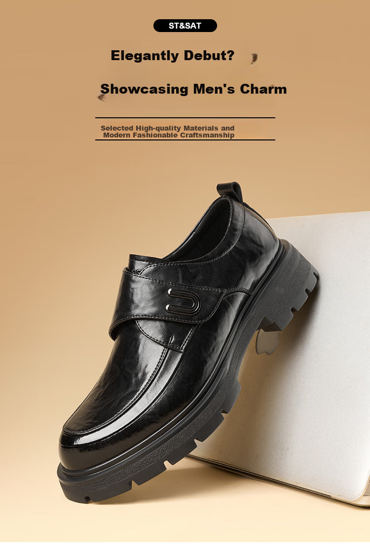 St&Sat Men's Shoes, Fashionable Business Formal Leather Shoes, Casual Shoes, Slip-On Driving Shoes, One-Step Leather Shoes for Men, Black, Size 42 1