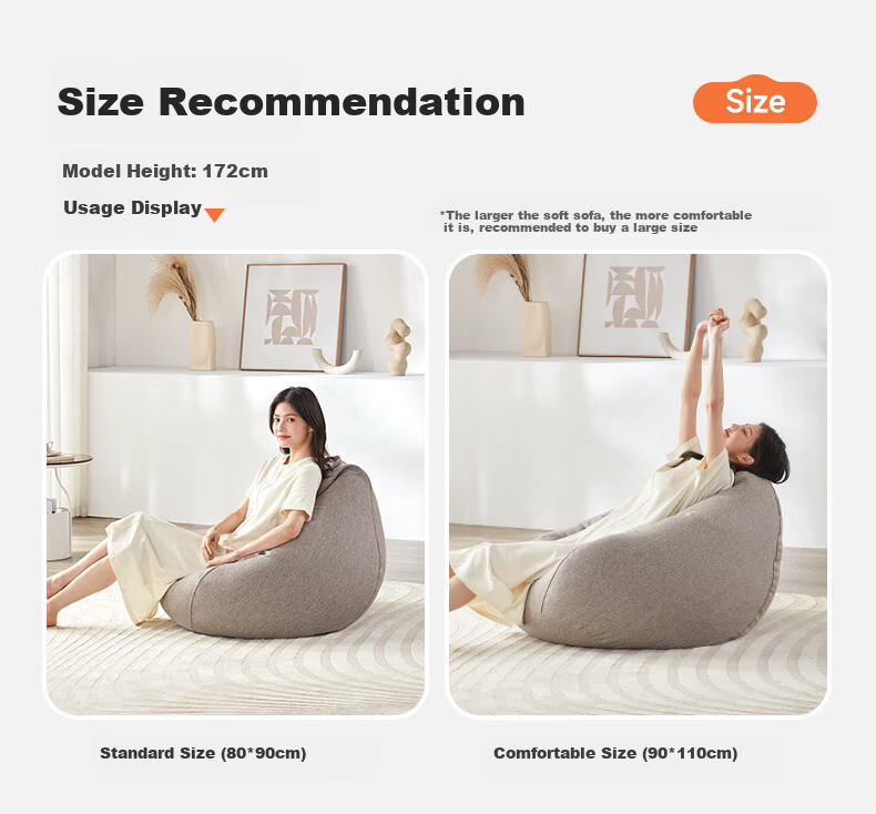 LUCKYSAC Lazy Bean Bag Sofa EPP, Single Fabric Sofa for Living Room, Bedroom, Balcony, Premium Warm Gray Color 16