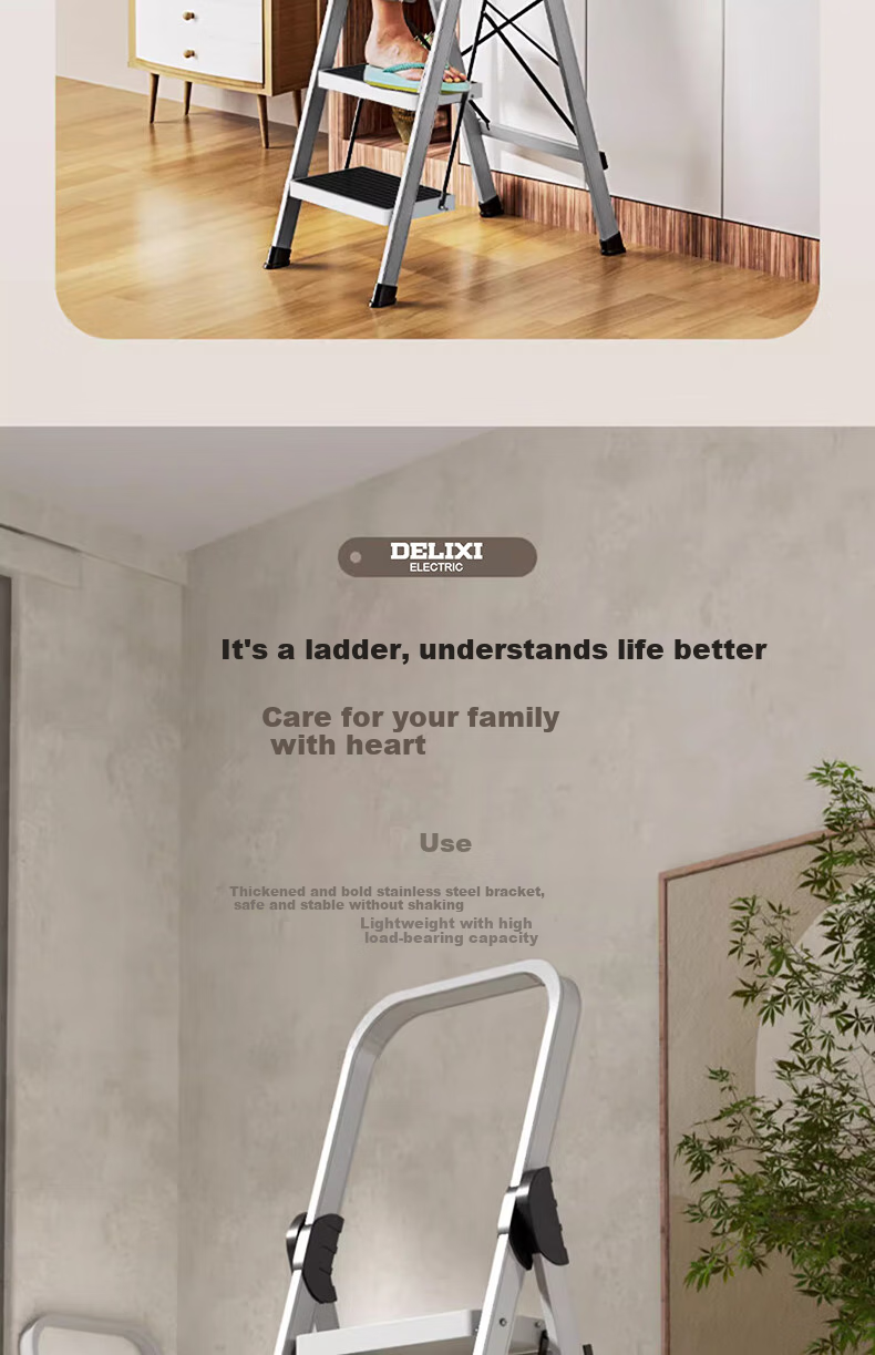 DELIXI Household Ladder, Foldable Multi-Functional A-Frame Ladder, Portable Aluminum Alloy Climbing Ladder, Small Step Ladder with Five Steps 4