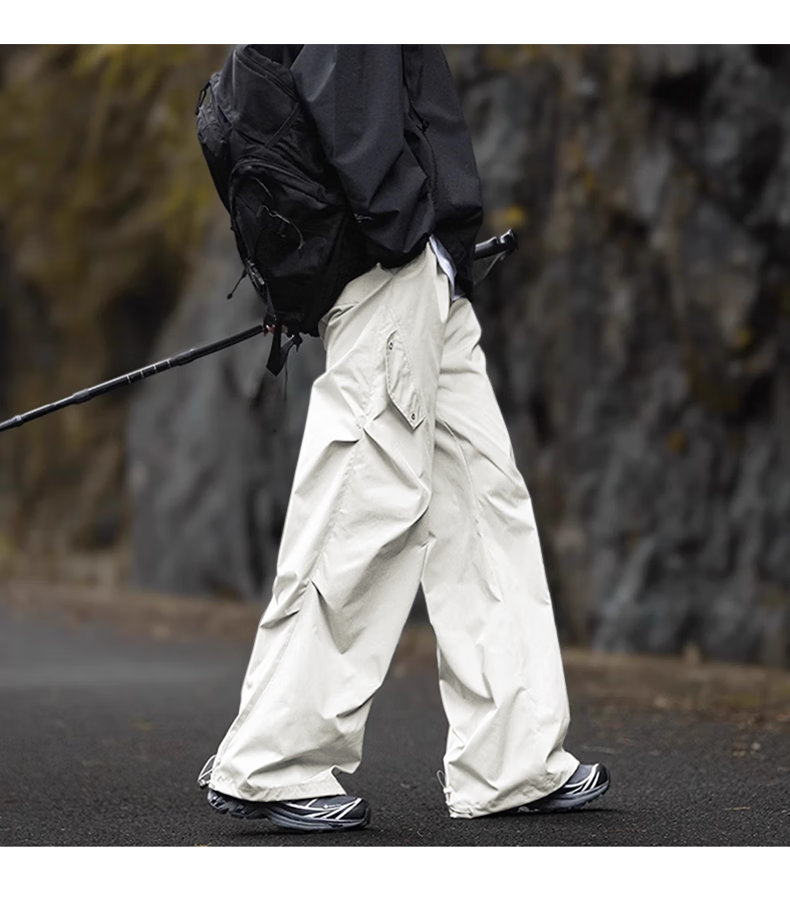 Dingfengbaoluo American-Style Outdoor Paratrooper Cargo Pants for Men, Loose-Fitting Casual Wrinkle Design Long Trousers for Summer, XP01 Beige 2XL 22