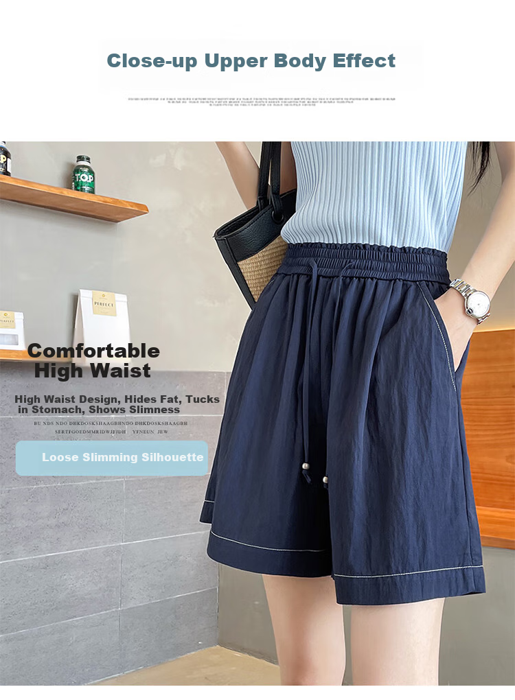 Ziyouxi Ice Silk Denim-Like Shorts for Women, 2026 Summer Thin High-Waist Loose A-Line Five-Point Pants Wide-Leg Mid-Length Shorts 9