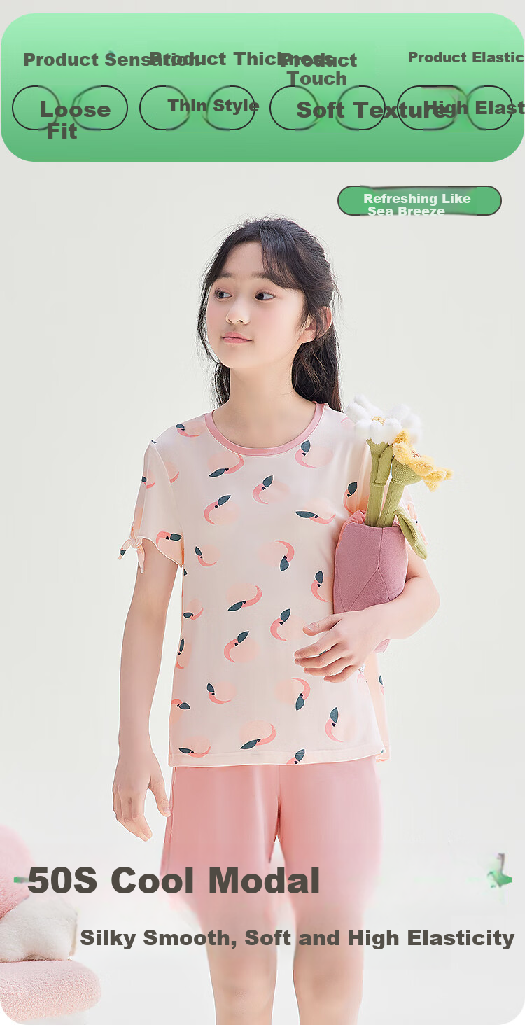 Hodohome [Same As in Mall], Children's Pajamas, Girls' Modal Cool-Feel Short-Sleeve Loungewear, Air Conditioning Wear, 318, Size 150 1
