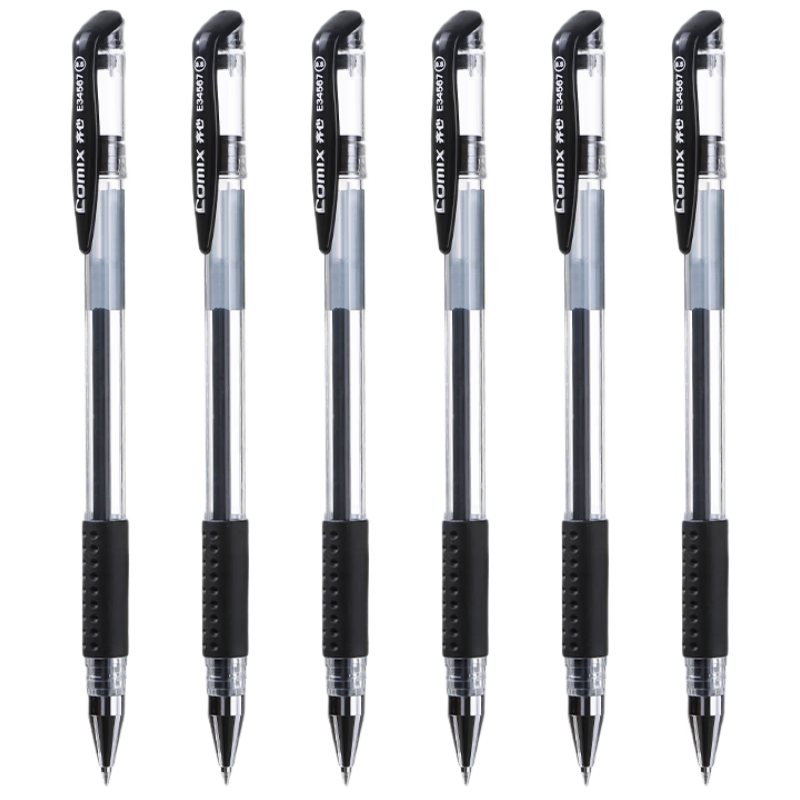 COMIX 0.5mm Black Gel Pen, Soft Grip, Pull-Off Cap, Gel Ink, 60 Pens Per Box, Essential Office Supplies, Soft Rubber Grip