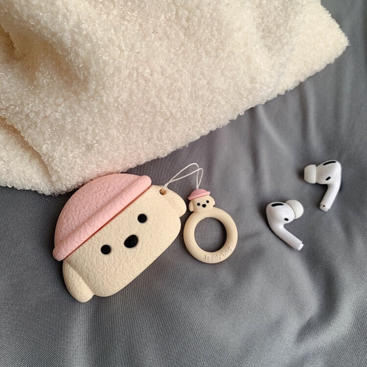 Beiyipin Pink Cute Teddy with Pendant, Compatible with AirPods 4 Case, Silicone AirPods 2 Soft Shell, AirPods Couple, AirPods Apple Bluetooth Earphones 7