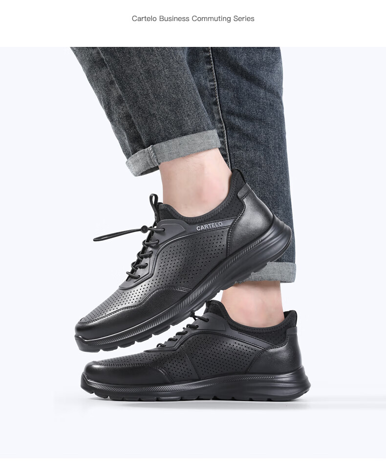 CARTELO Genuine Leather Men's Shoes, Business Casual Sports New Style for Autumn And Winter, Soft Thick-Soled Versatile Commuter Work High-End Black 1
