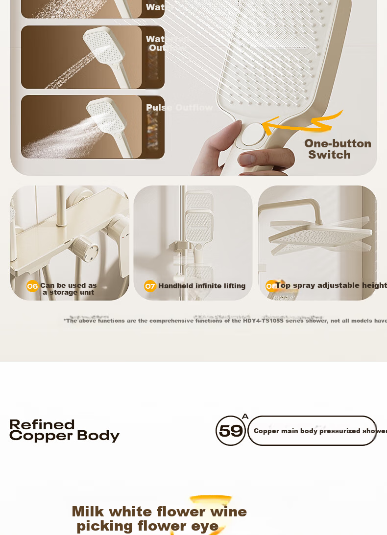 HUIDA Shower Head Set, Large Screen High-Pressure Brass Body, Home Bathroom Shower Head Complete Set TS105S 5