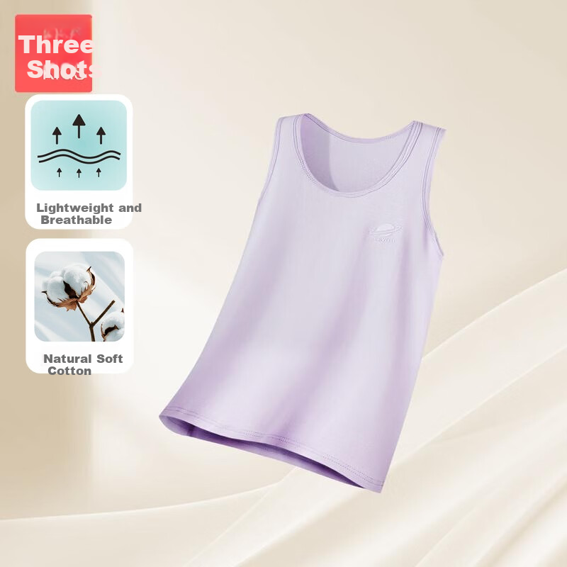 Threegun Kids Soft Ribbed Cotton Boys Girls Big Kids Crew Neck Vest Light Purple 170