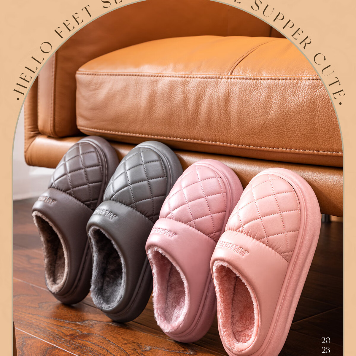 TZLDN Waterproof Cotton Slippers Men's Thick Sole Home Elderly Autumn Winter Fleece Lined Thickened Couple Cotton Shoes PU Leather Men Shoes 3