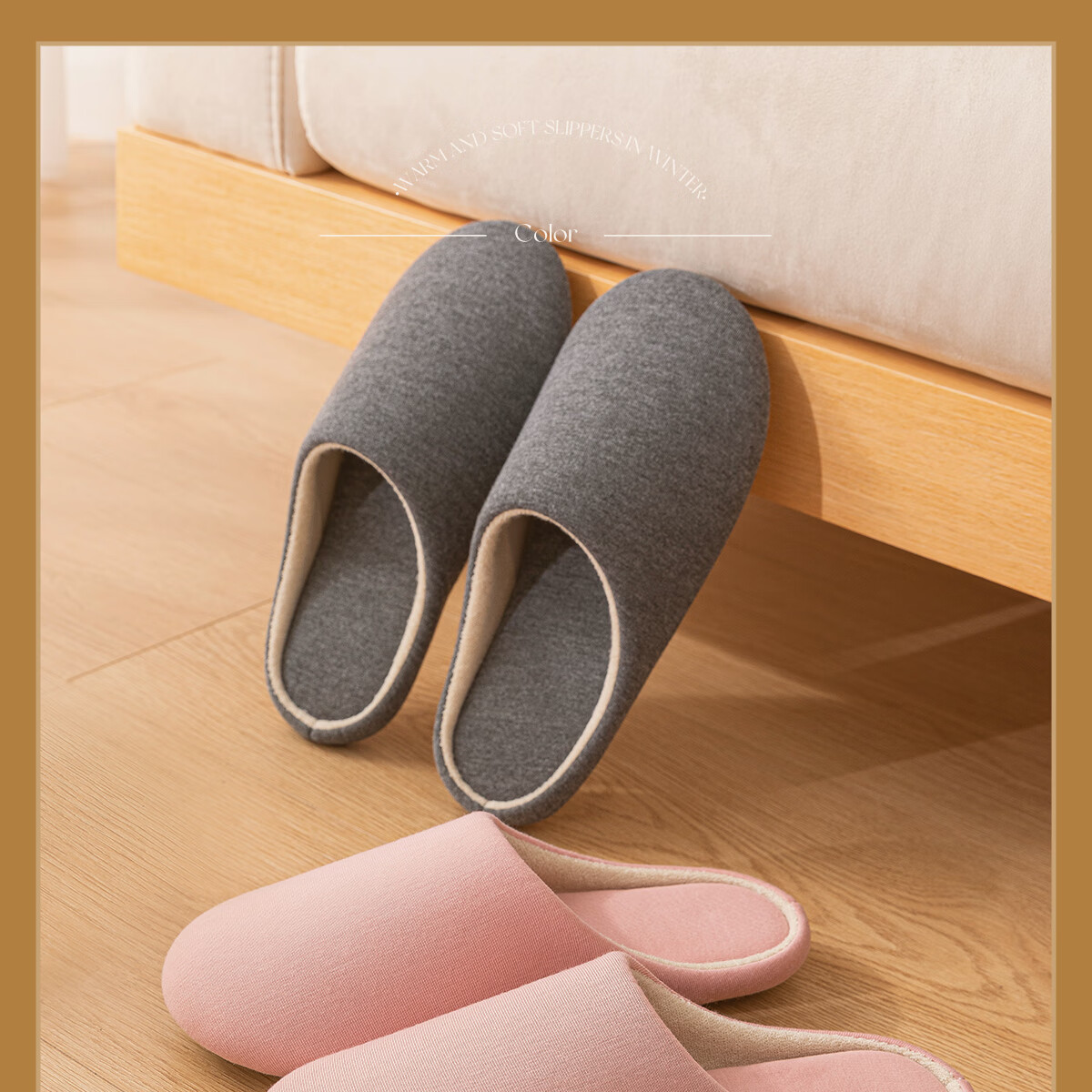 TZLDN Non-Slip Slippers for Elderly Men, Indoor Home Use, Cotton Linen Fabric, Maternity Couples, Quiet Cotton Slippers for Me 15