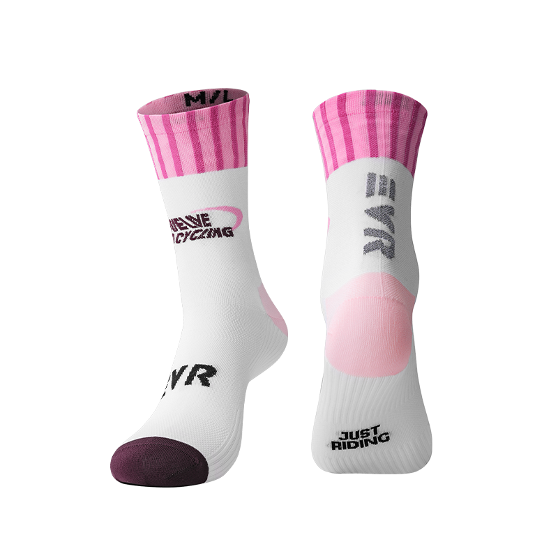 EVR Cycling Socks Unisex Four Seasons 7A Antibacterial Quick-Dry Breathable Sweat-Wicking Trendy Yarn Reflective Socks L Candy Pink