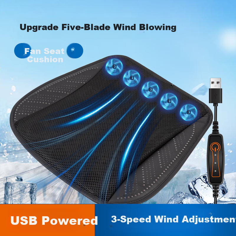 Dijialun USB Summer Car Ventilation Seat Cushion, Cooling Pad, Office Summer Truck Fan-Cooled Seat Cushio