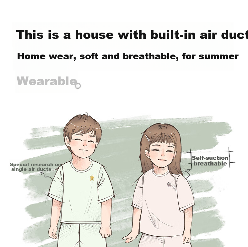 Beitaisi Children's Pajama Set, Summer New Style, Home Wear for Boys And Girls, Short-Sleeved Pure Cotton Loungewear, Cool And Breathable 2