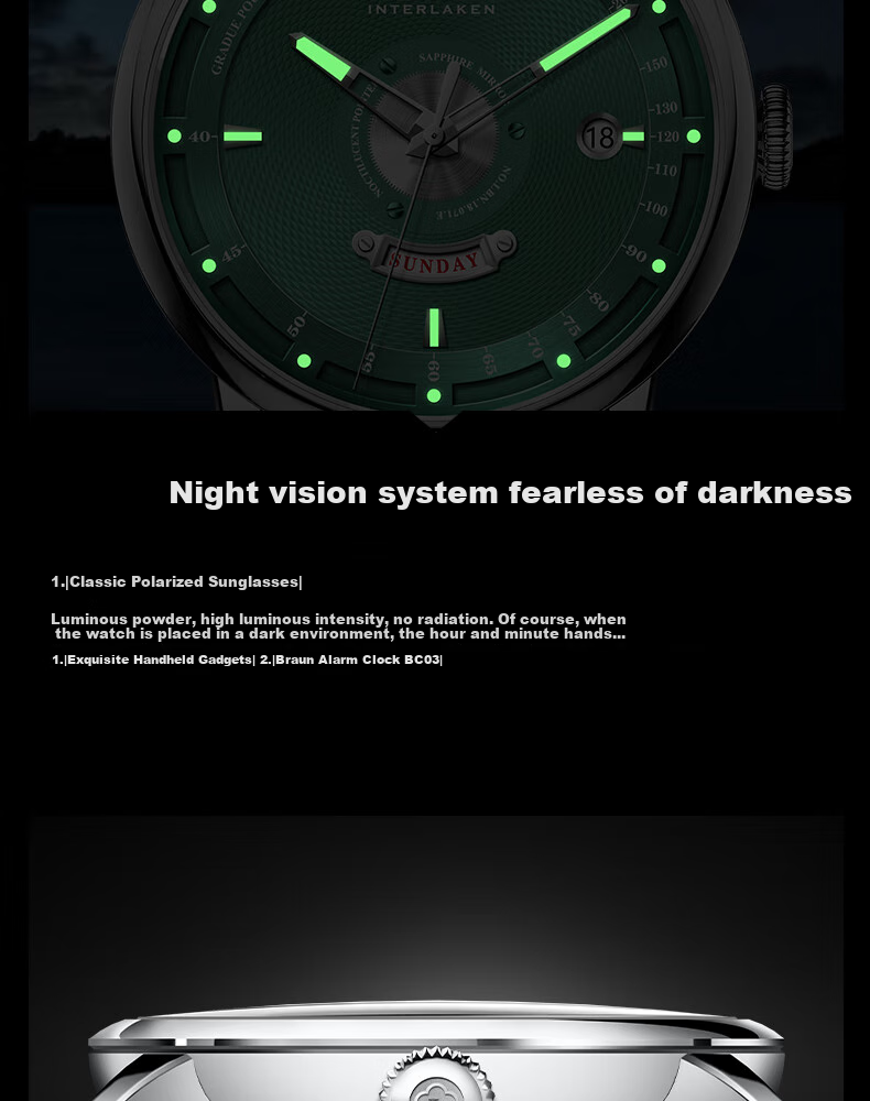 LOBINNI Men's Mechanical Watch, Luminous Casual Waterproof Back-Transparent Wristwatch for Men 18087 12