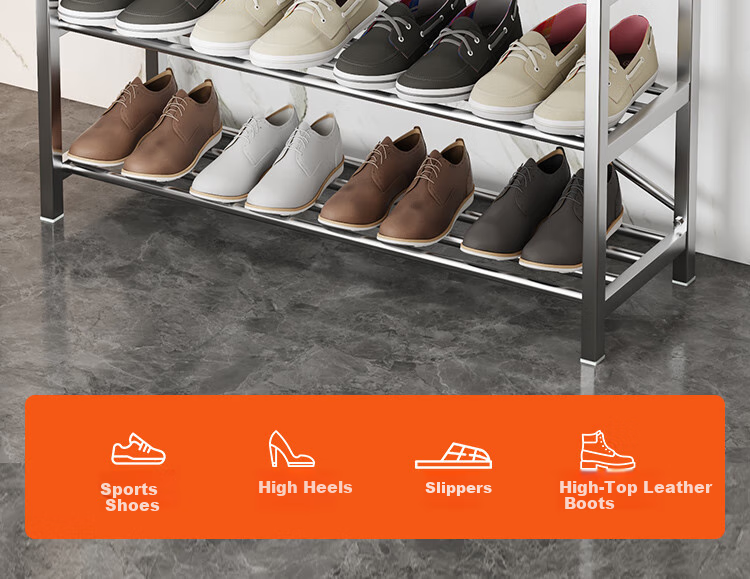 QIAONAMEI Stainless Steel Shoe Rack, Thickened Multi-Layer Simple Shoe Stand, Dormitory Entrance Home Storage Rack QNM1106-SR(A) 6