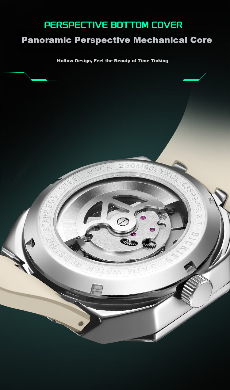 Dickies Mechanical Watch, Student Men's Fully Automatic Skeleton Watch, Mechanical Gift for Boyfriend, Valentine's Day Present Box, CL-485 Gree 6