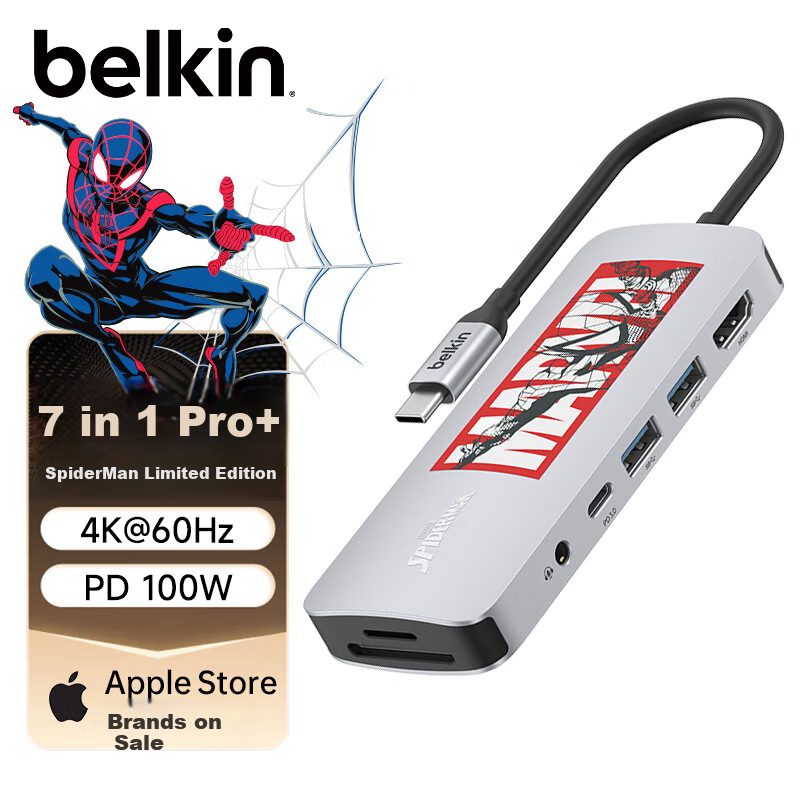 Многофункциональный USB-C хаб Belkin, 7-в-1, для iPad и Apple компьютеров, с PD 100W, HDMI, кардридером