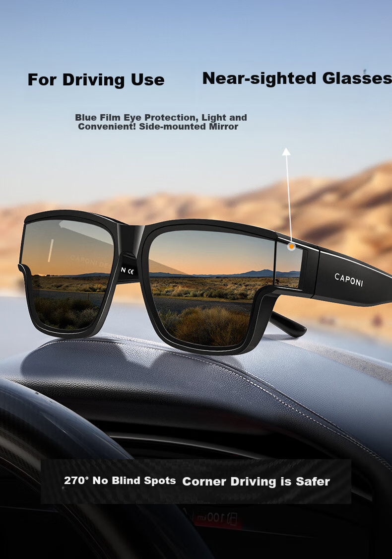 CAPONI Night Vision Driving Sunglasses Clip-On Unisex Photochromic Polarized Sunglasses Clip for Day and Night Use with Prescription Glasses 1