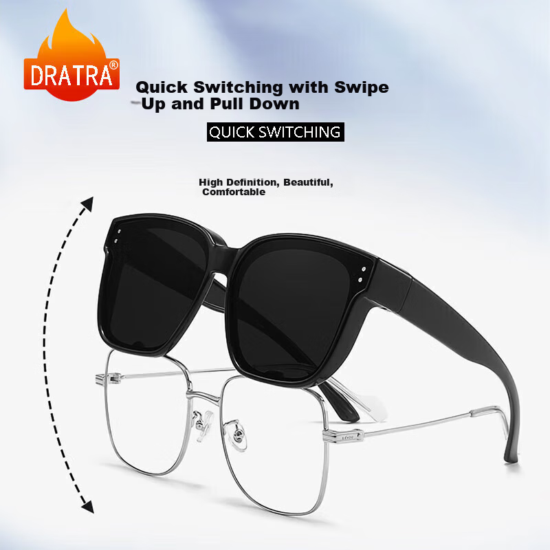 DRATRA Sunglasses Clip-On for Men And Women, Compatible with Prescription Glasses, for Driving, Fishing, And Sun Protectio
