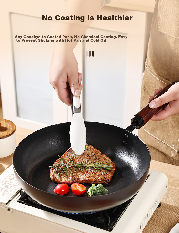 Jincun Zhangqiu Flat Bottom Frying Pan, Non-Coated Iron Pan for Home Use, Grilling Pan, Steak And Egg Pan, Pure Iron, Suitable for Gas Stove, 28cm 3