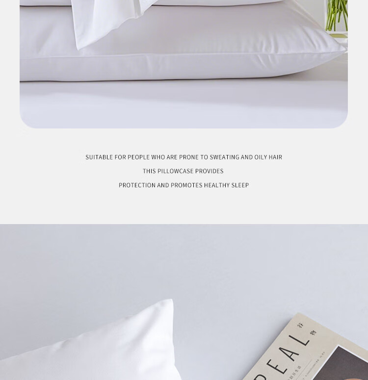 Yuan Life Pillowcase Set of 2 Hotel Anti-Static Pillow Covers White 48*74cm 2