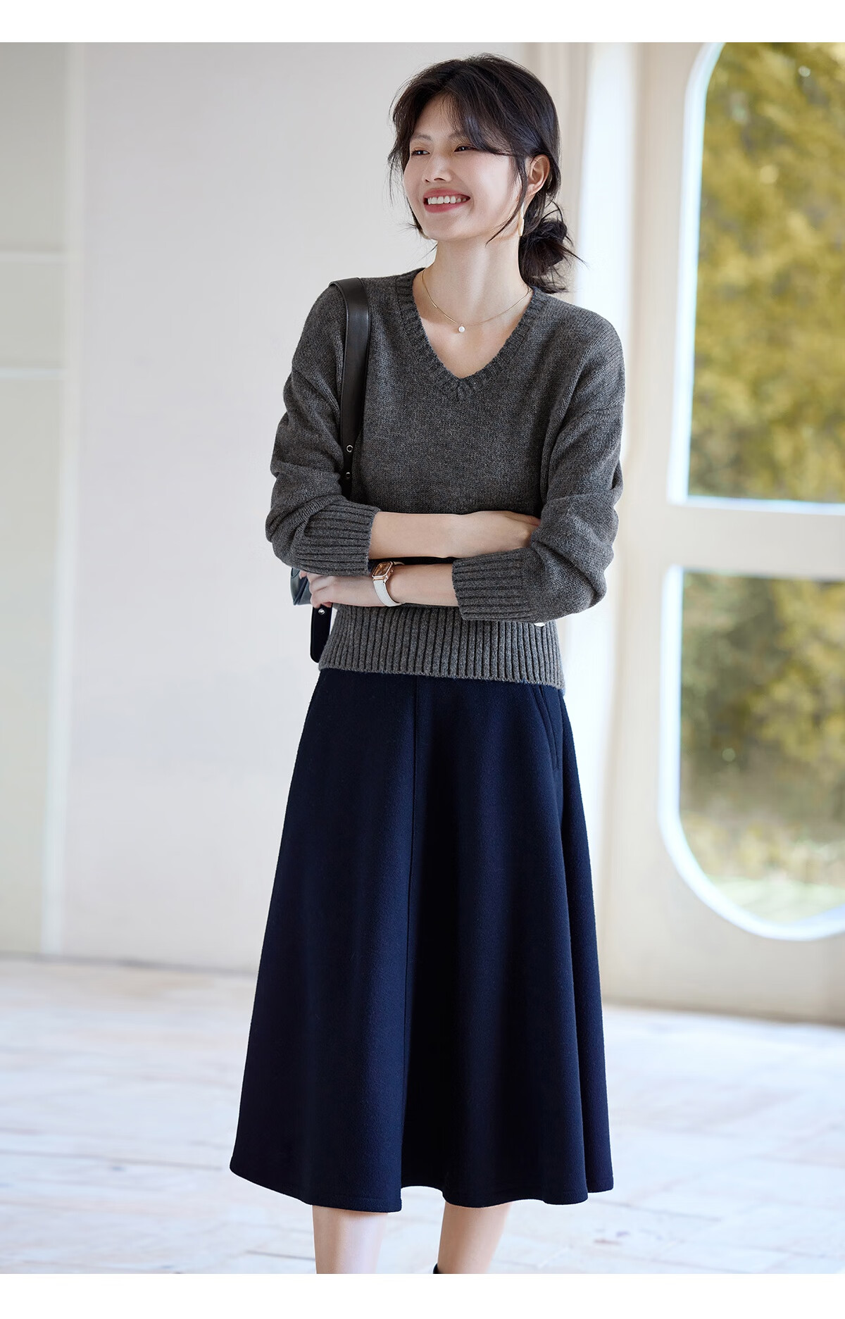 She Enjoy Lazy Style Knitwear Women's Gray V-Neck Sweater Knit Top Base Shirt T53Z093 6