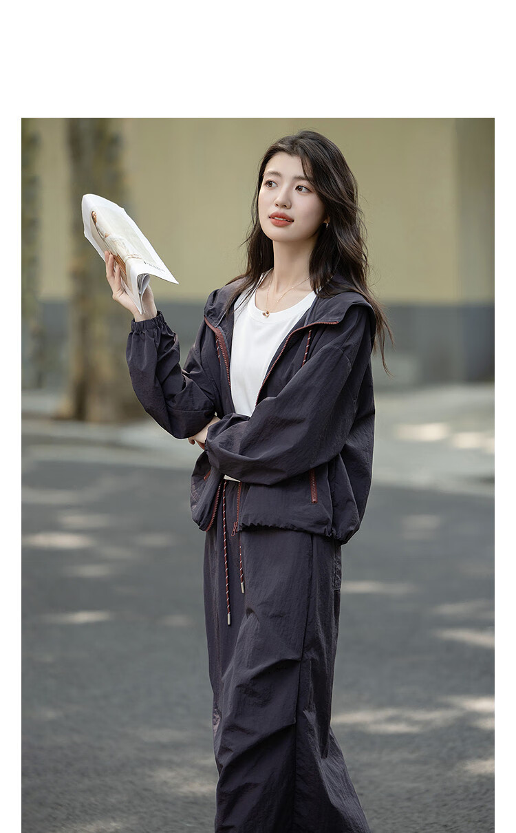 Dme [Black Technology Three-Proof] Autumn Sports Style Hooded Color-Block Zipper Jacket with Elastic Waist Half Skirt Two-Piece Set 1