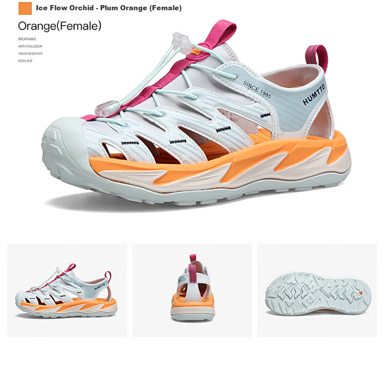 HUMTTO Outdoor Sports Sandals for Women, Closed-Toe Beach Shoes, Quick-Drying Water-Friendly River Tracing Shoes, Ice Blue/orange Blossom Plum, Size 37 9