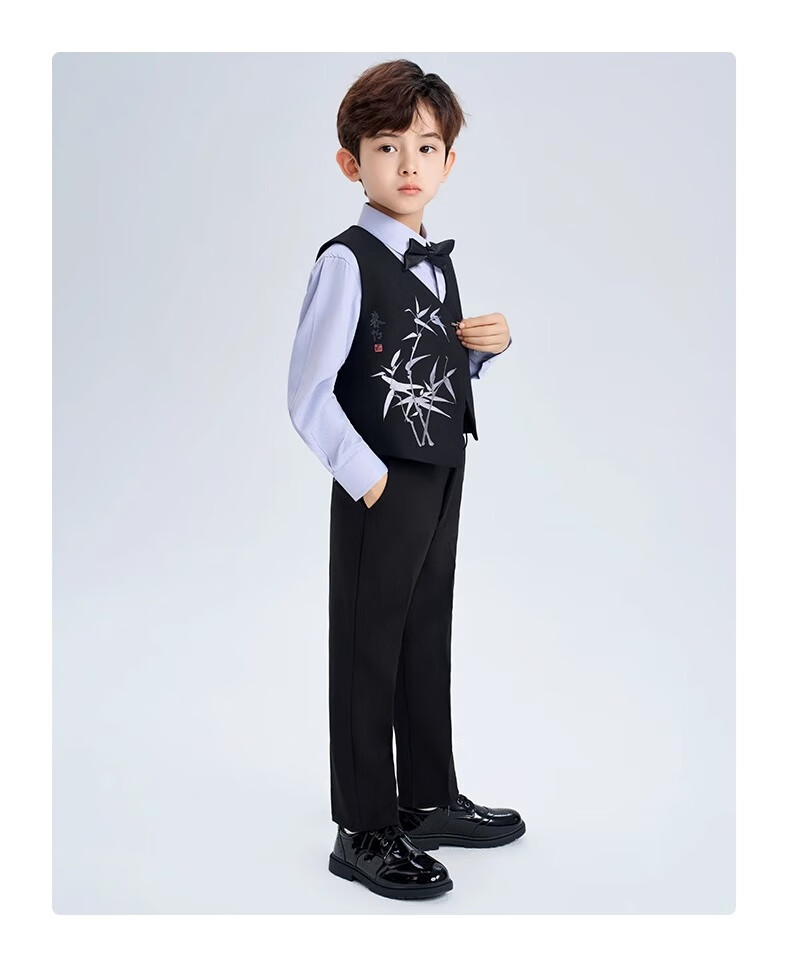 Romon Kids Suit Set Boys Formal New Chinese Style Host Performance Black 170 11