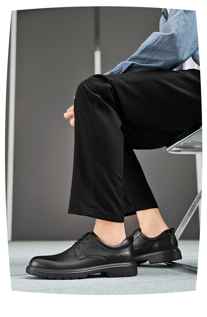 HLA Men's Leather Shoes British First Layer Cowhide Formal Business Casual Shoes T127 Black Size 42 4