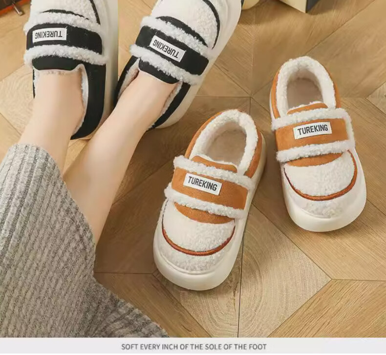 FOOTOPPO Women's Lamb Wool Cotton Shoes Thick Sole Cotton Slippers Maternity Winter Plush Back Strap Warm Slippers 4