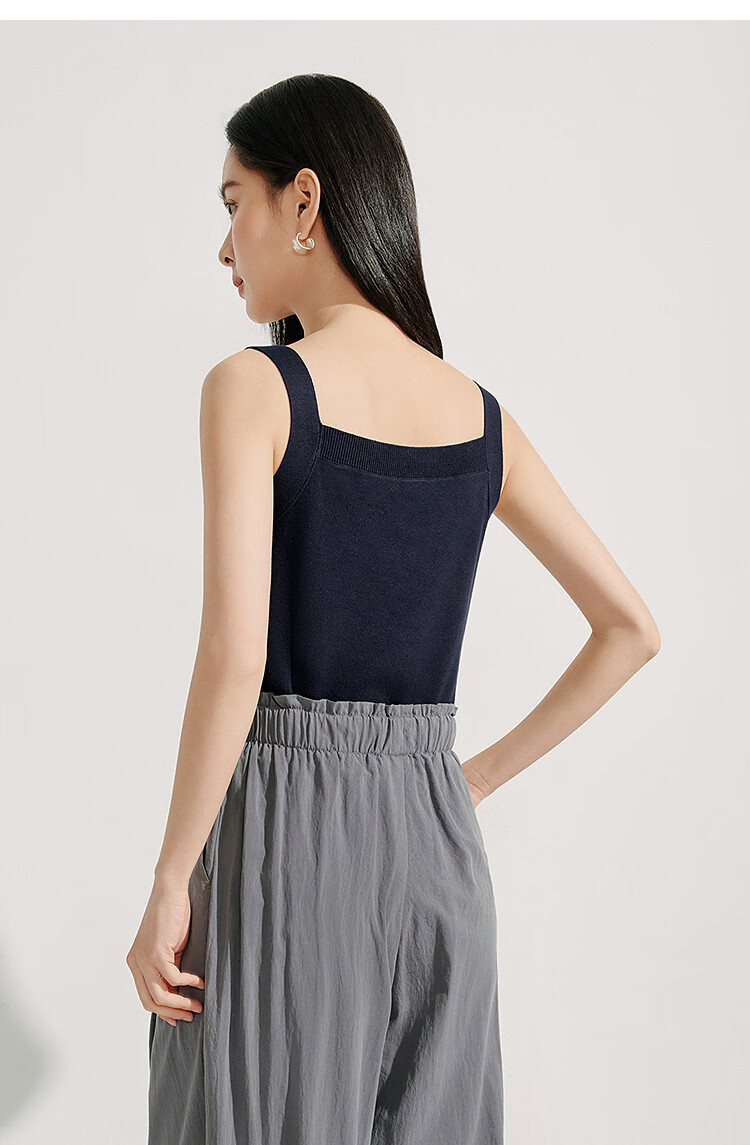 INMAN Striped Square Neck Knitted Camisole, 2026 Summer Women's New Short Fitted Top, Black, Size L 11