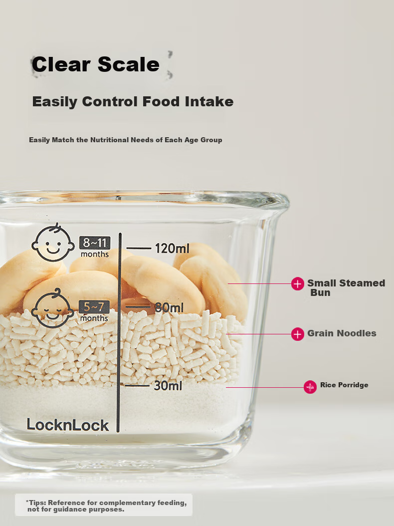 LOCK&LOCK Baby Food Container, Glass Storage Box, Divided Compartment Container, Steaming And Cooking Mini Food Tool, Baby Steamed Egg Bowl 8