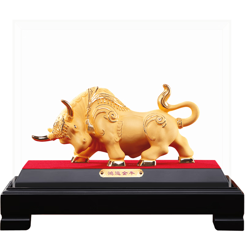 Damingtongjiang Velvet Gold Lucky Cow Figurine for Living Room, Office, Entrance Hall, Desktop, High-Quality Copper Cow Ornament for Business Opening And Housewarming Gifts