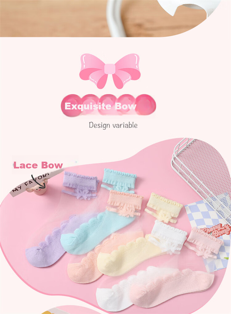 LangSha Children's Socks, Girls' Summer Ultra-Thin Crystal Socks, Versatile Lace Short Socks for Girls And Toddlers 2