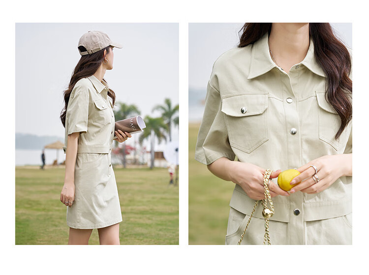 Dme [Academic Style Workwear Dress] Summer Lapel Slimming Elegant Side Slit Comfortable Versatile Dress for Wome 8
