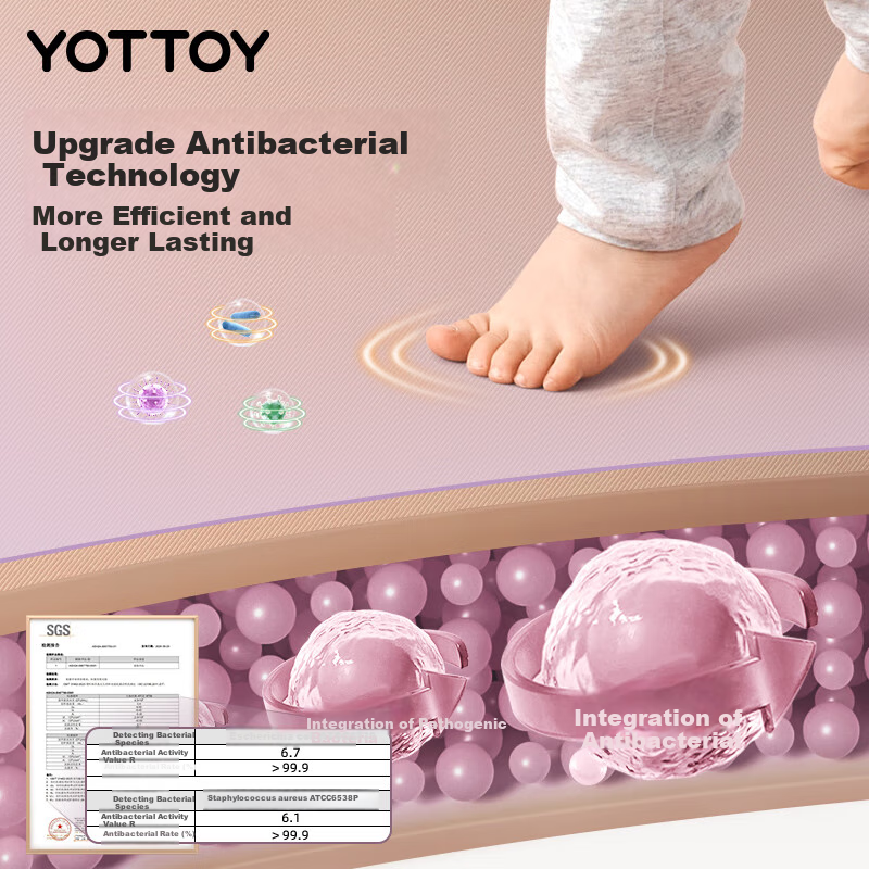 Двойной антибактериальный коврик для йоги Yottoy, экстра-большой и широкий, для домашних тренировок, профессиональный нескользящий, амортизирующий, утолщенный, карамельно-розовый, 10 мм