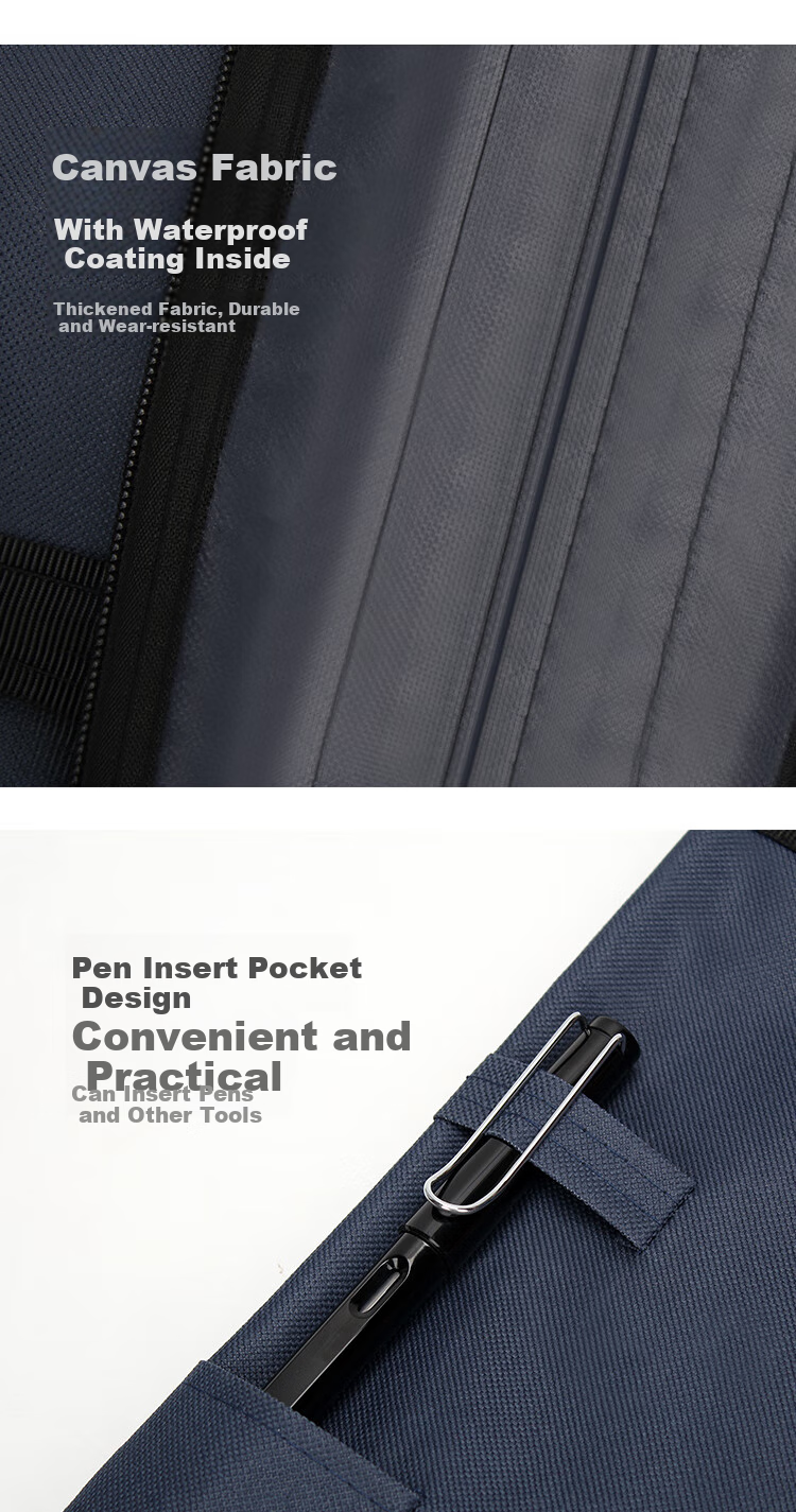 TRNFA TN-2109 (Blue) Wide Capacity Handheld Document Bag with Pen Holder, Oxford Cloth A4 Zipper Pouch, Waterproof Canvas Storage Bag for Office Supplies 4