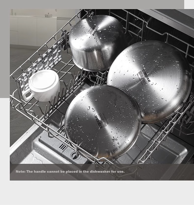 Carote Stainless Steel Detachable Handle Pan Cookware Frying Stir-Fry Non-Stick Coating-Free Steak Pan Set 8