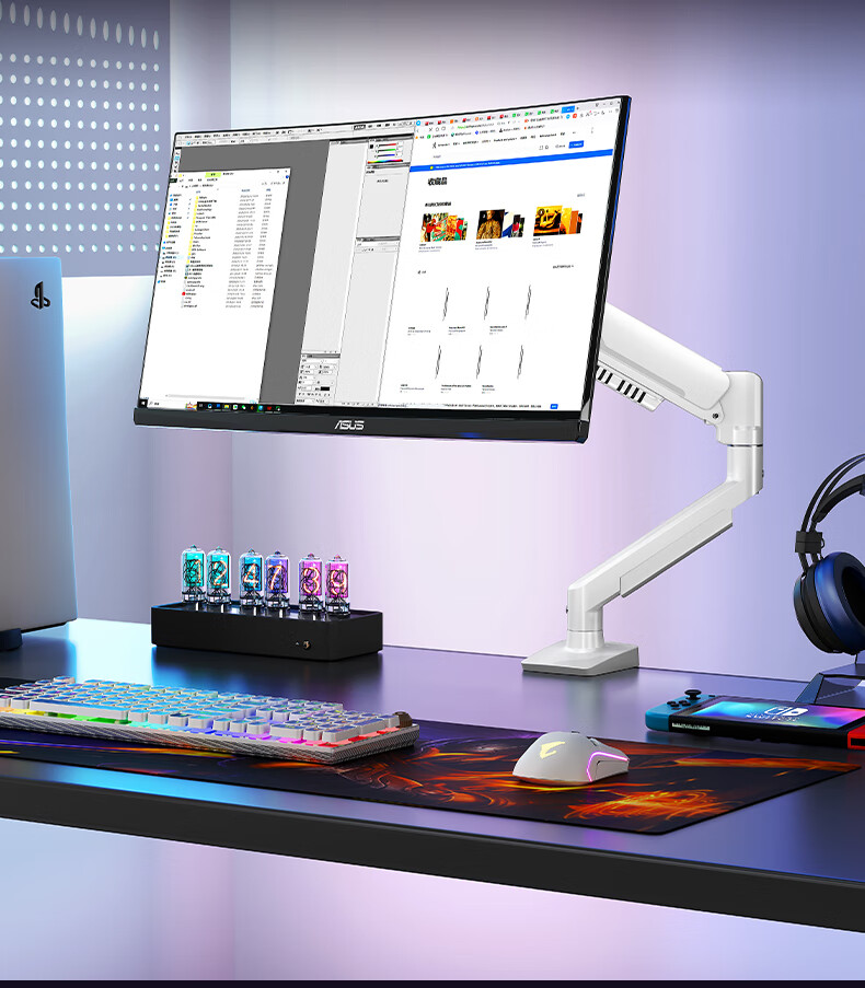 YouShi Monitor Stand War God 01BW Mechanical Arm Monitor Mount Computer Stand Monitor Arm for 17-32 Inch Displays 10KG Load Capacity CX01-01BW White 18