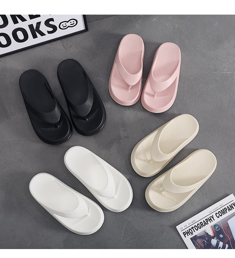 XGGC Large Size Flip-Flops for Men, Summer Outdoor Wear, Non-Slip Casual Beach Couple Thick-Soled EVA Sandals, Off-White, Size 37-38 5