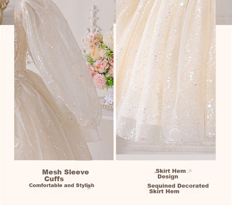 LUOBOBEIBEI Children's Princess Dress, Spring And Summer Puffy Skirt, Stylish Formal Dress, Tulle Skirt for Girls' Wedding And New Year's Outfit, Champagne Color, Size 110 2