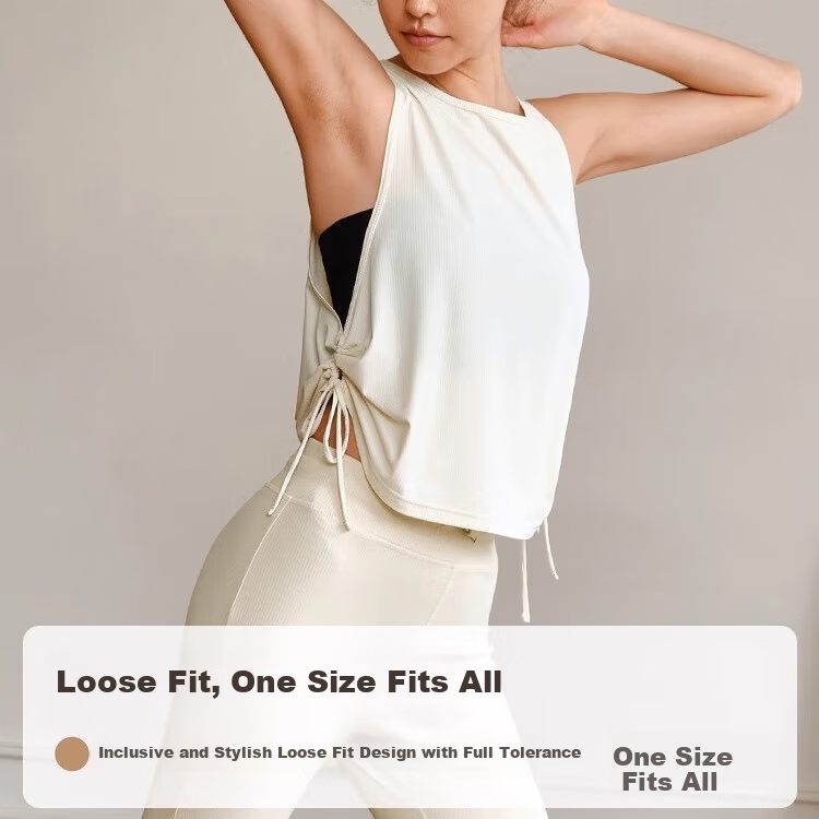 Gigt Drawstring Sports Tank Top, Tummy Control, Stylish, Loose-Fitting, Breathable, Sleeveless Fitness Wear, Yoga Top